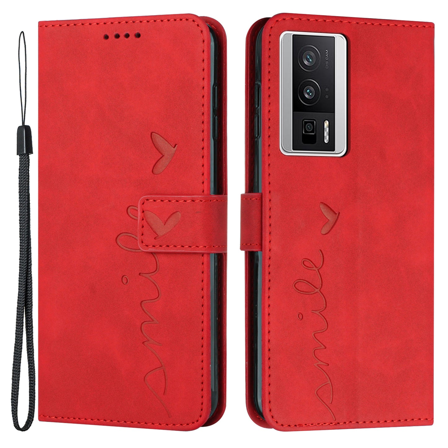 For Xiaomi Poco F5 Pro 5G / Redmi K60 Pro 5G / K60 5G Phone Stand Case PU Leather Imprinted Heart Shape Wallet Phone Cover with Strap