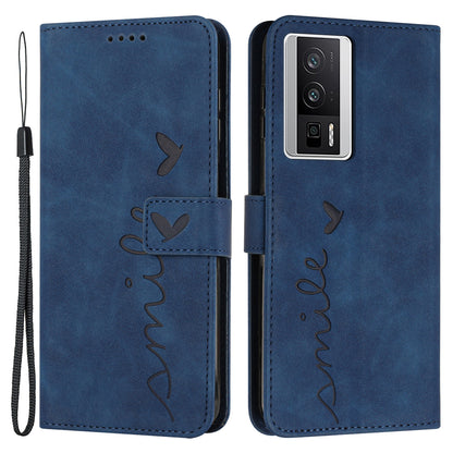 For Xiaomi Poco F5 Pro 5G / Redmi K60 Pro 5G / K60 5G Phone Stand Case PU Leather Imprinted Heart Shape Wallet Phone Cover with Strap
