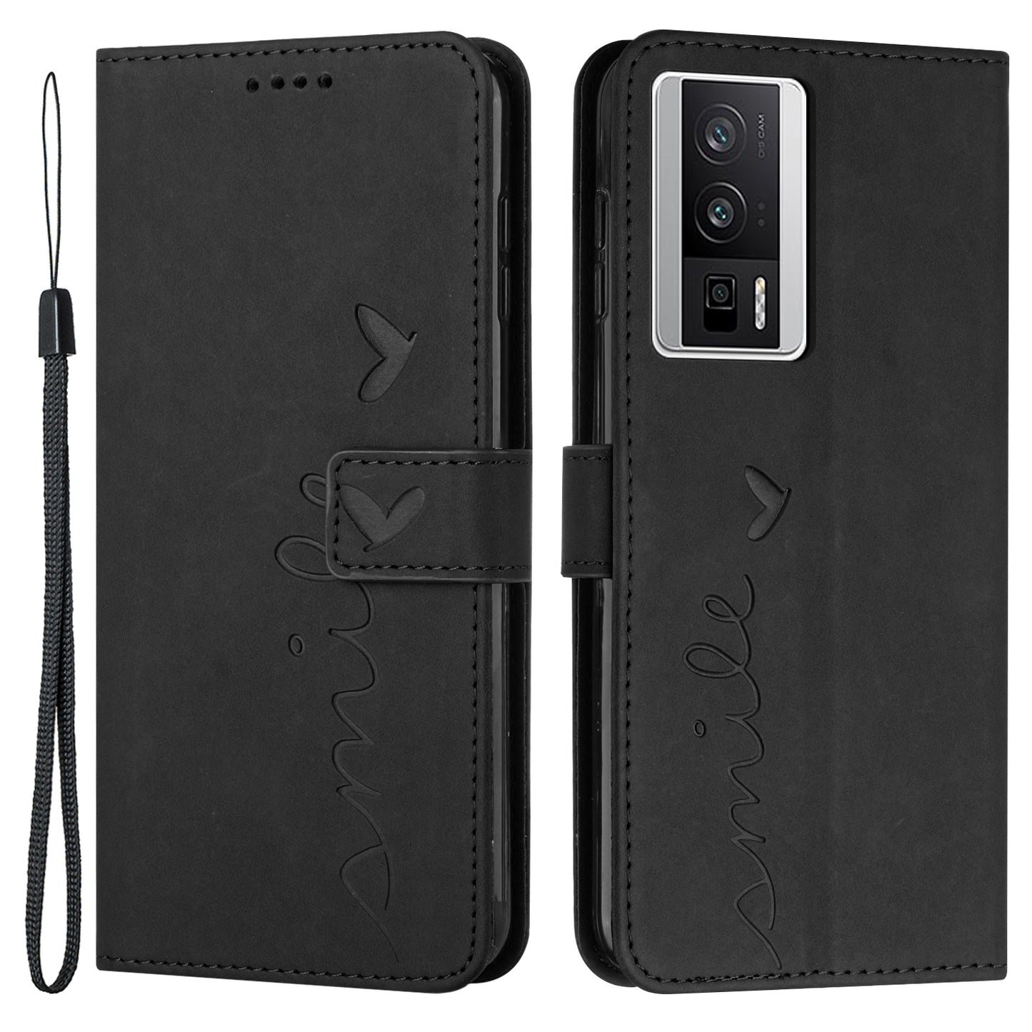For Xiaomi Poco F5 Pro 5G / Redmi K60 Pro 5G / K60 5G Phone Stand Case PU Leather Imprinted Heart Shape Wallet Phone Cover with Strap