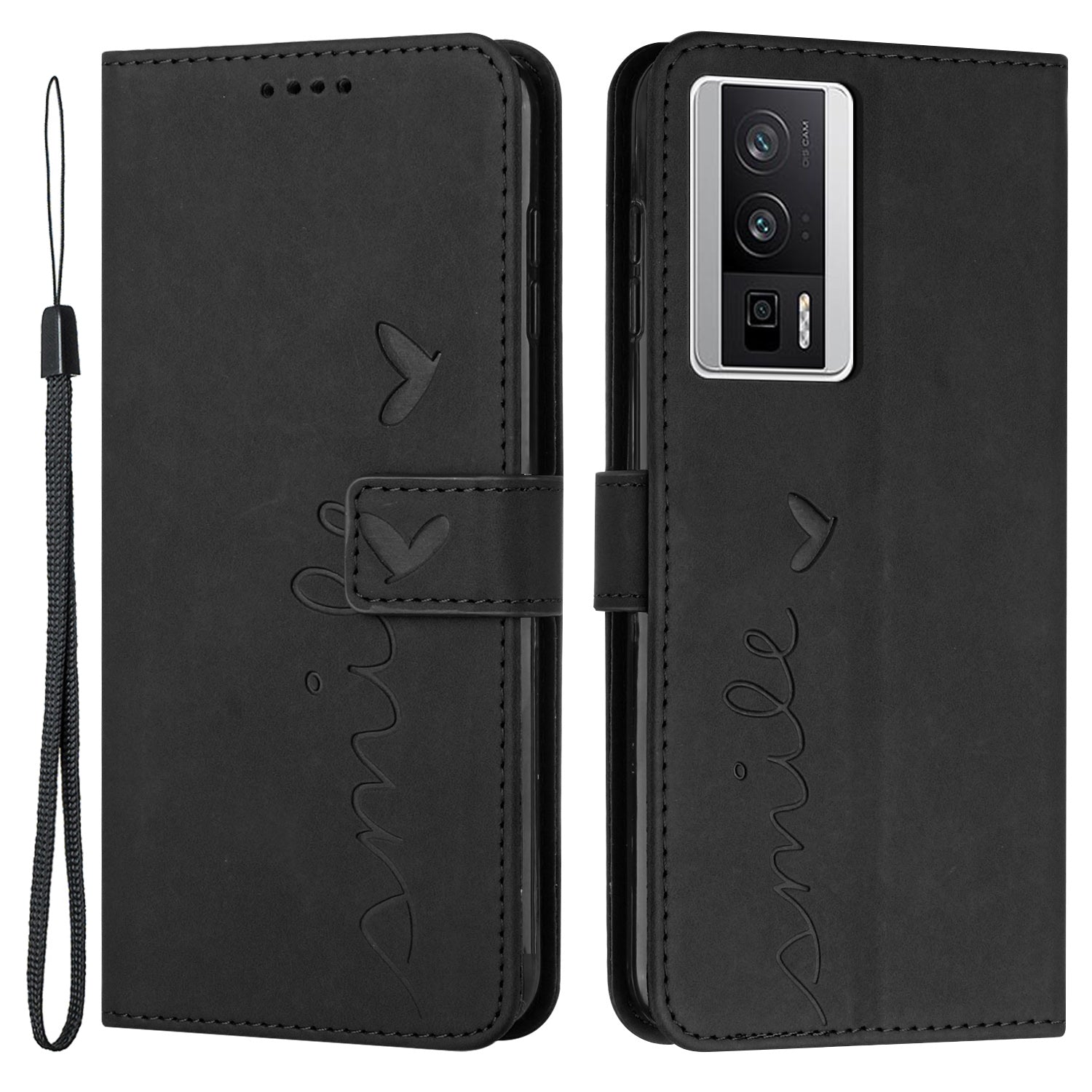 For Xiaomi Poco F5 Pro 5G / Redmi K60 Pro 5G / K60 5G Phone Stand Case PU Leather Imprinted Heart Shape Wallet Phone Cover with Strap
