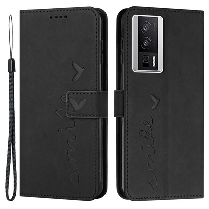 For Xiaomi Poco F5 Pro 5G / Redmi K60 Pro 5G / K60 5G Phone Stand Case PU Leather Imprinted Heart Shape Wallet Phone Cover with Strap