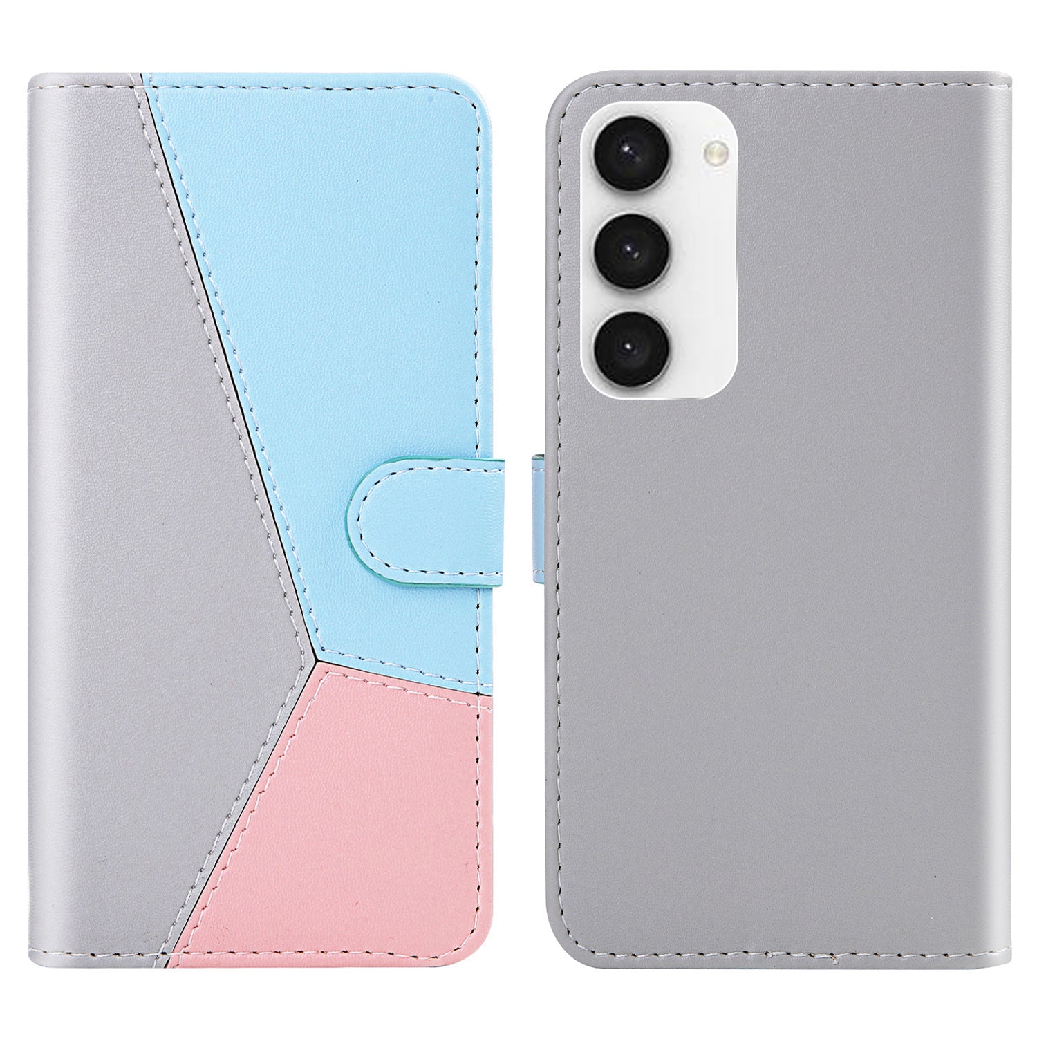 Shockproof Phone Case for Samsung Galaxy S23 , Tri-color Splicing Flip Leather Phone Wallet Cover Stand
