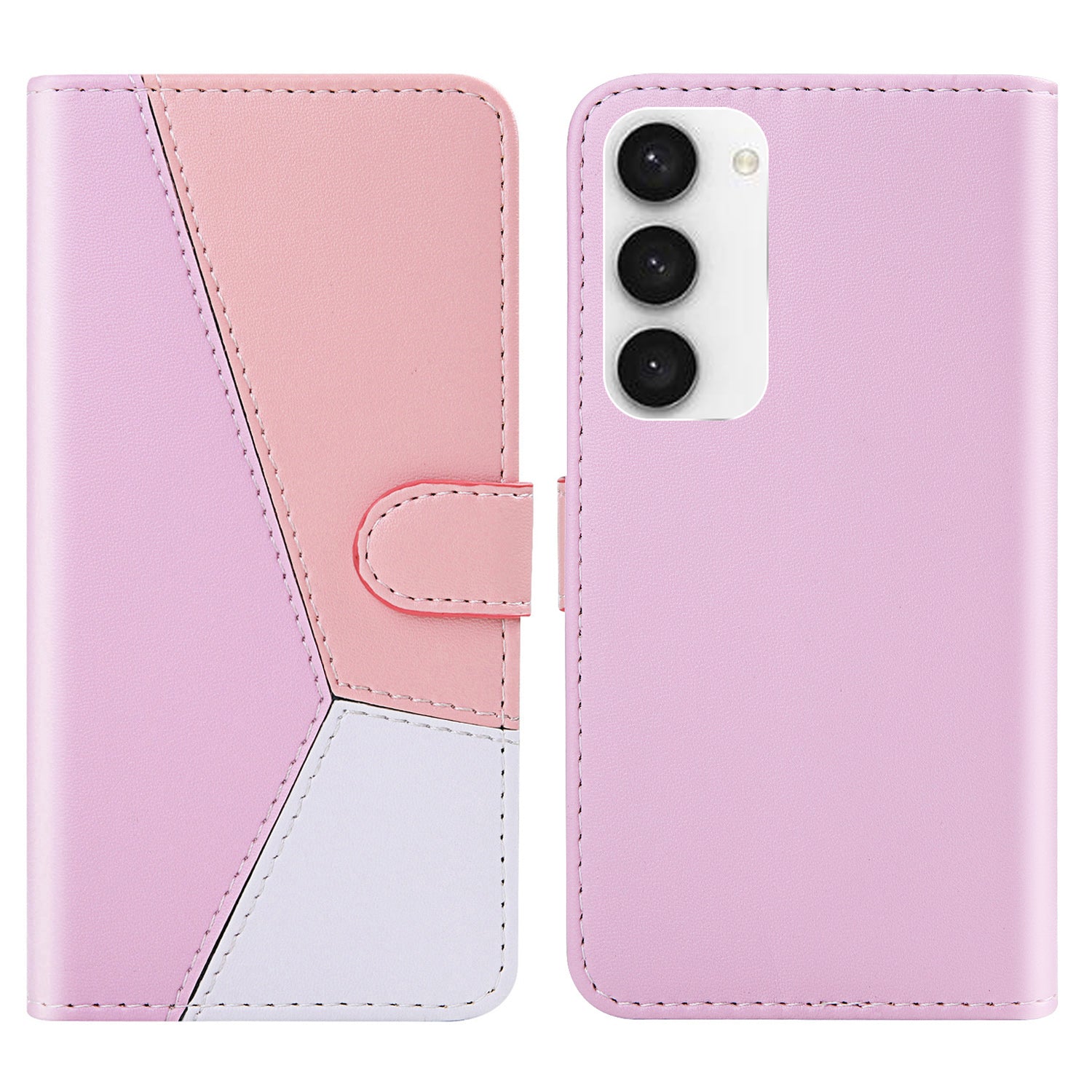 Shockproof Phone Case for Samsung Galaxy S23 , Tri-color Splicing Flip Leather Phone Wallet Cover Stand