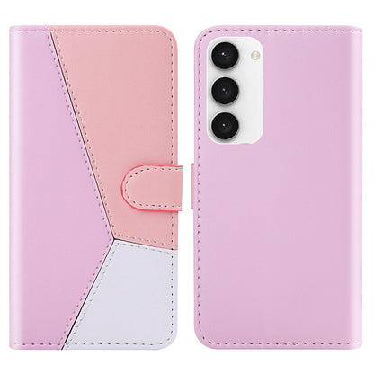 Shockproof Phone Case for Samsung Galaxy S23 , Tri-color Splicing Flip Leather Phone Wallet Cover Stand