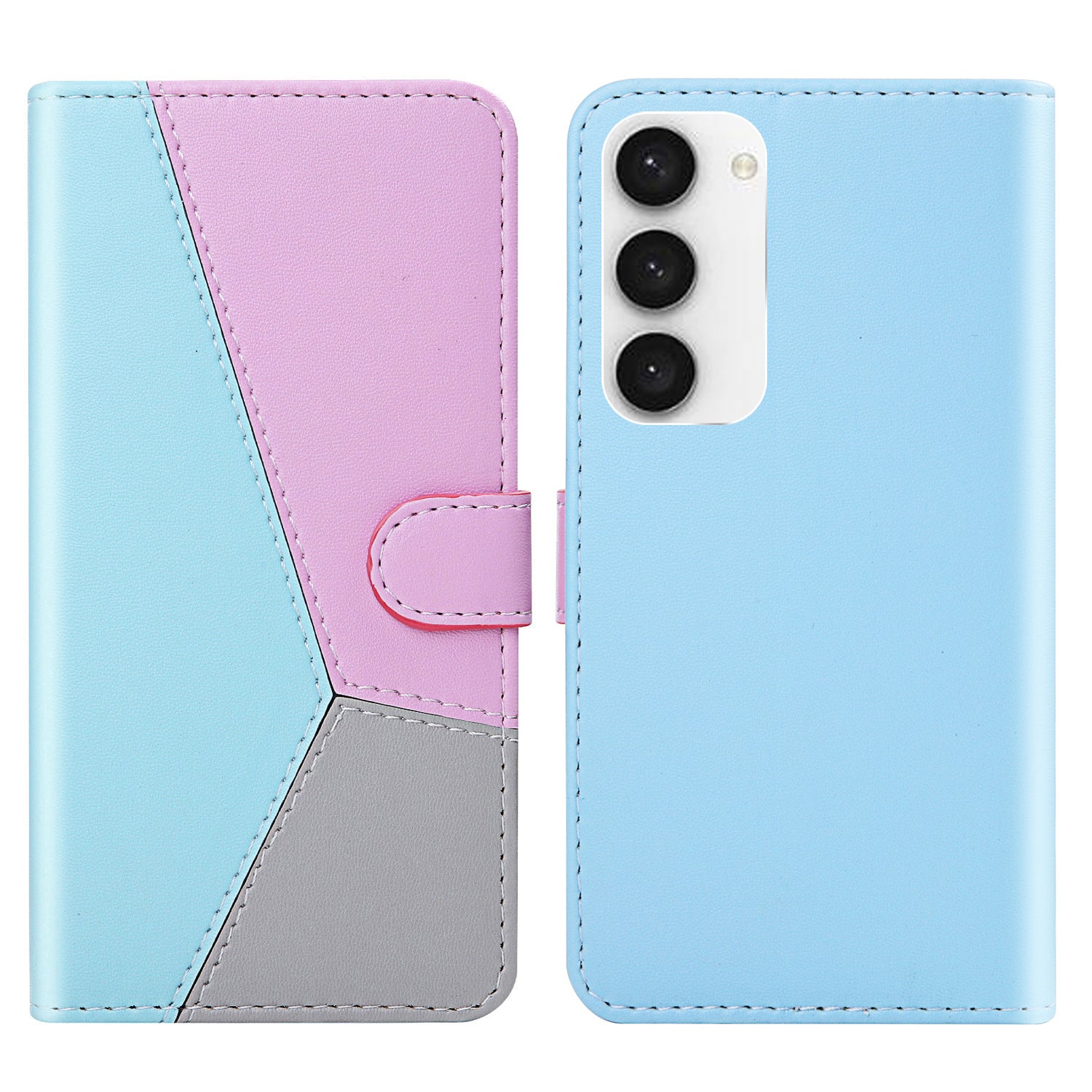 Shockproof Phone Case for Samsung Galaxy S23 , Tri-color Splicing Flip Leather Phone Wallet Cover Stand