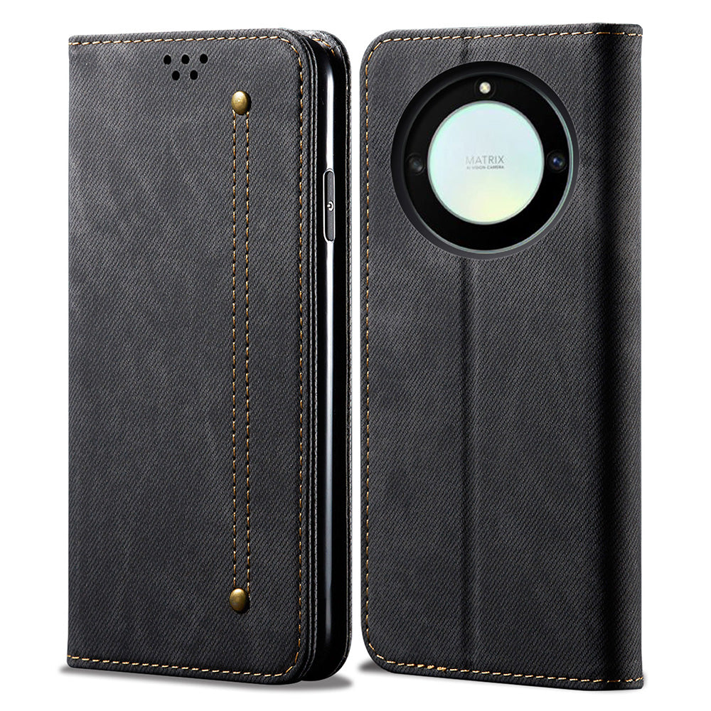 For Honor X40 5G Shockproof Leather Jeans Cloth Texture Phone Cover with Stand Wallet