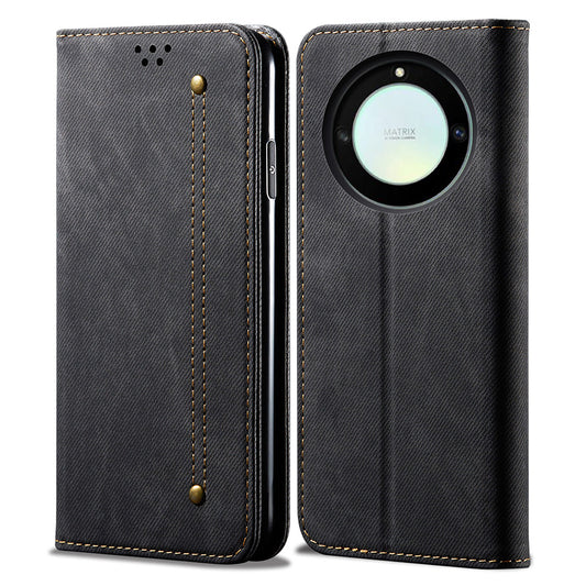 For Honor X40 5G Shockproof Leather Jeans Cloth Texture Phone Cover with Stand Wallet