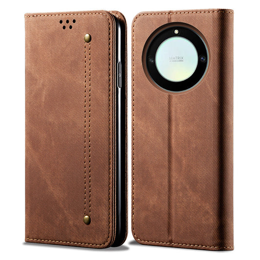 For Honor X40 5G Shockproof Leather Jeans Cloth Texture Phone Cover with Stand Wallet