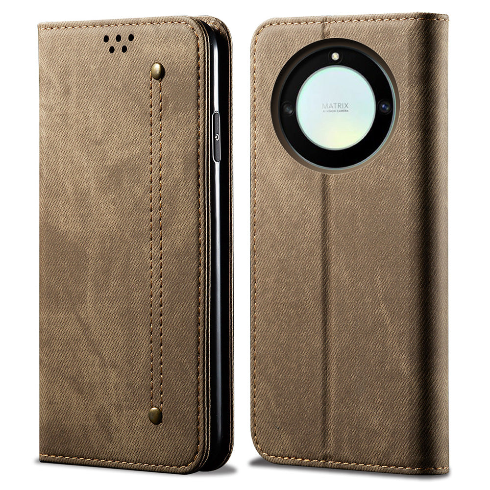 For Honor X40 5G Shockproof Leather Jeans Cloth Texture Phone Cover with Stand Wallet