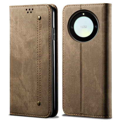 For Honor X40 5G Shockproof Leather Jeans Cloth Texture Phone Cover with Stand Wallet