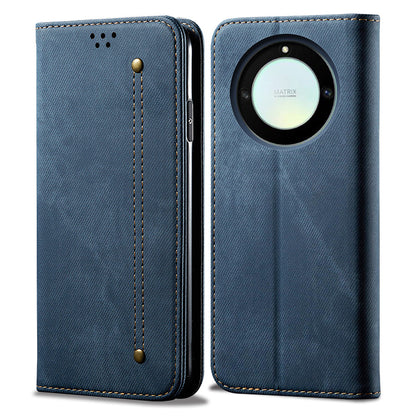 For Honor X40 5G Shockproof Leather Jeans Cloth Texture Phone Cover with Stand Wallet