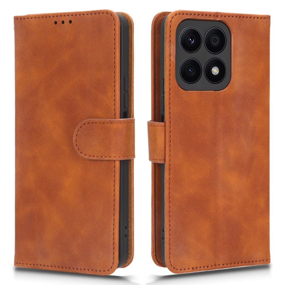 For Honor X8a 4G Skin-friendly PU Leather Phone Case Stand Protective Phone Wallet Cover
