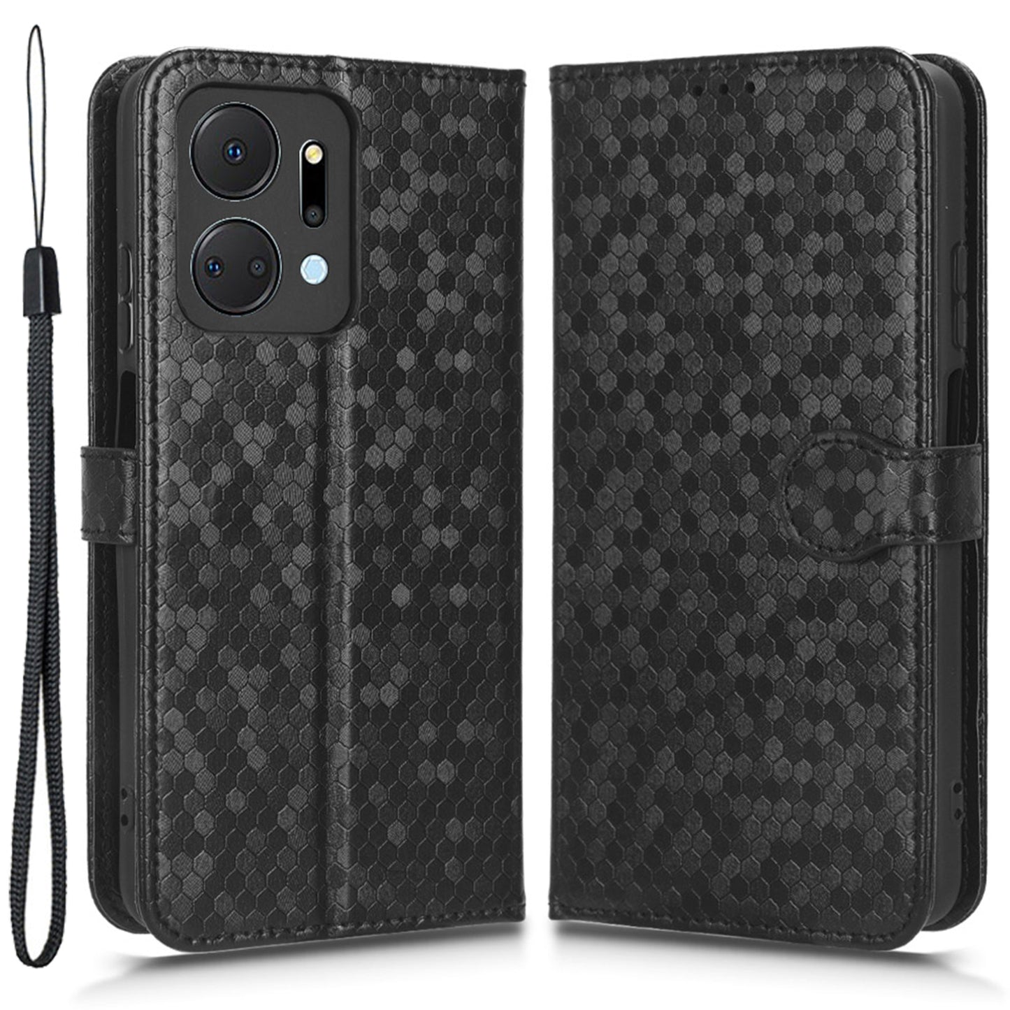 For Honor X7a 5G Wrist Strap Dot Pattern Imprinted Phone Cover Leather Wallet Stand Case