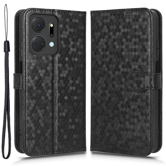 For Honor X7a 5G Wrist Strap Dot Pattern Imprinted Phone Cover Leather Wallet Stand Case