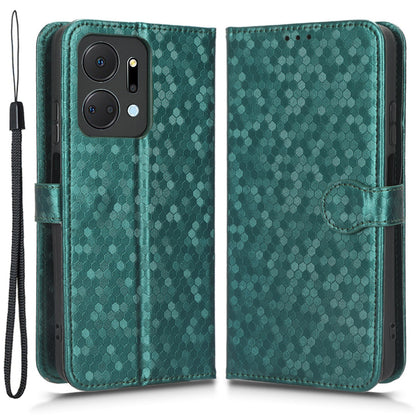 For Honor X7a 5G Wrist Strap Dot Pattern Imprinted Phone Cover Leather Wallet Stand Case