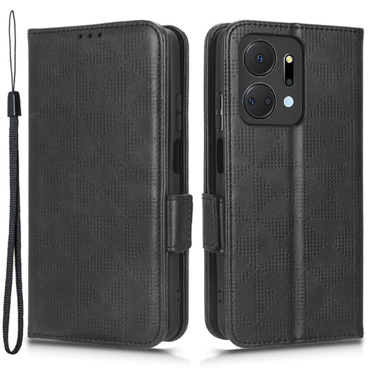 For Honor X7a 5G Wallet Stand Phone Shell Cover Imprinted Triangle Pattern Phone Case