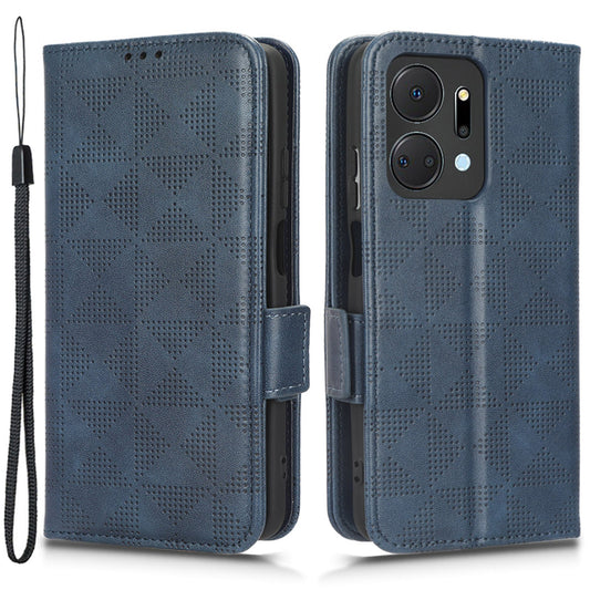 For Honor X7a 5G Wallet Stand Phone Shell Cover Imprinted Triangle Pattern Phone Case
