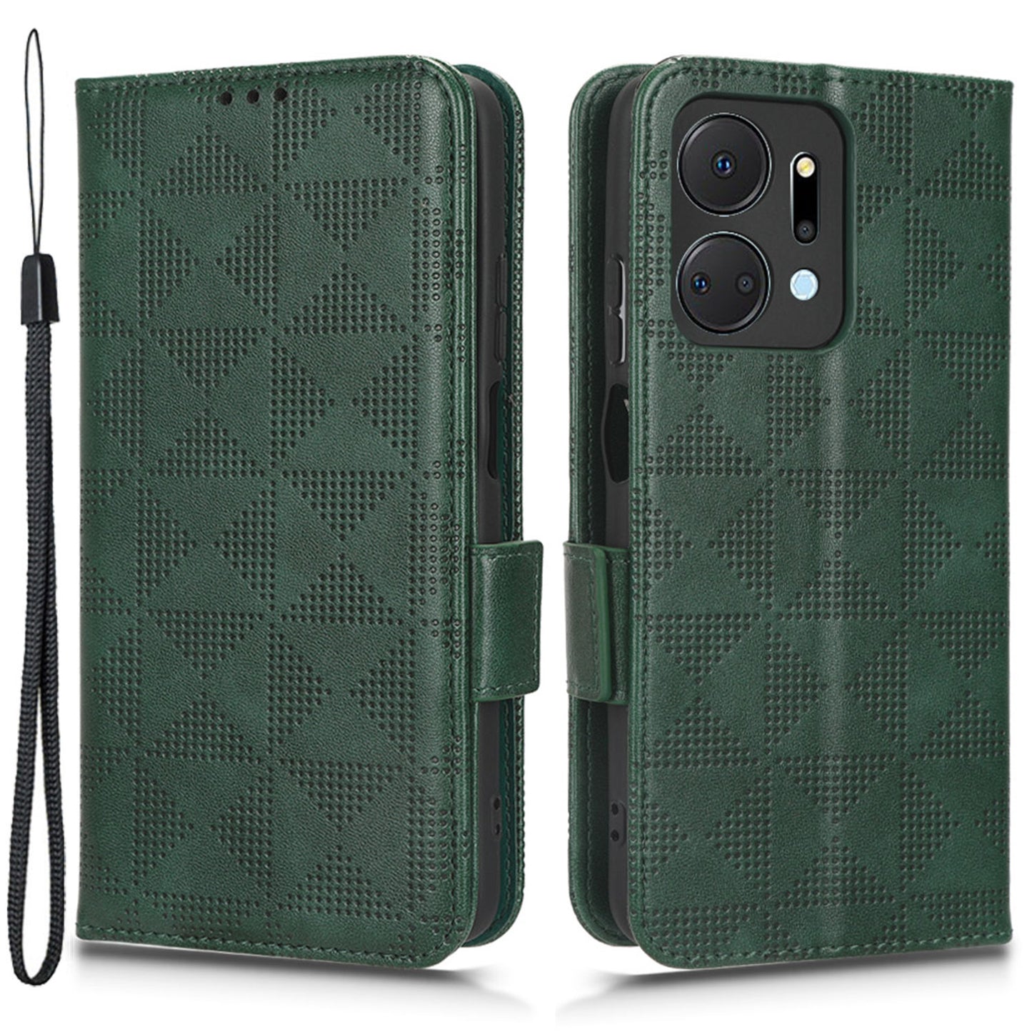 For Honor X7a 5G Wallet Stand Phone Shell Cover Imprinted Triangle Pattern Phone Case