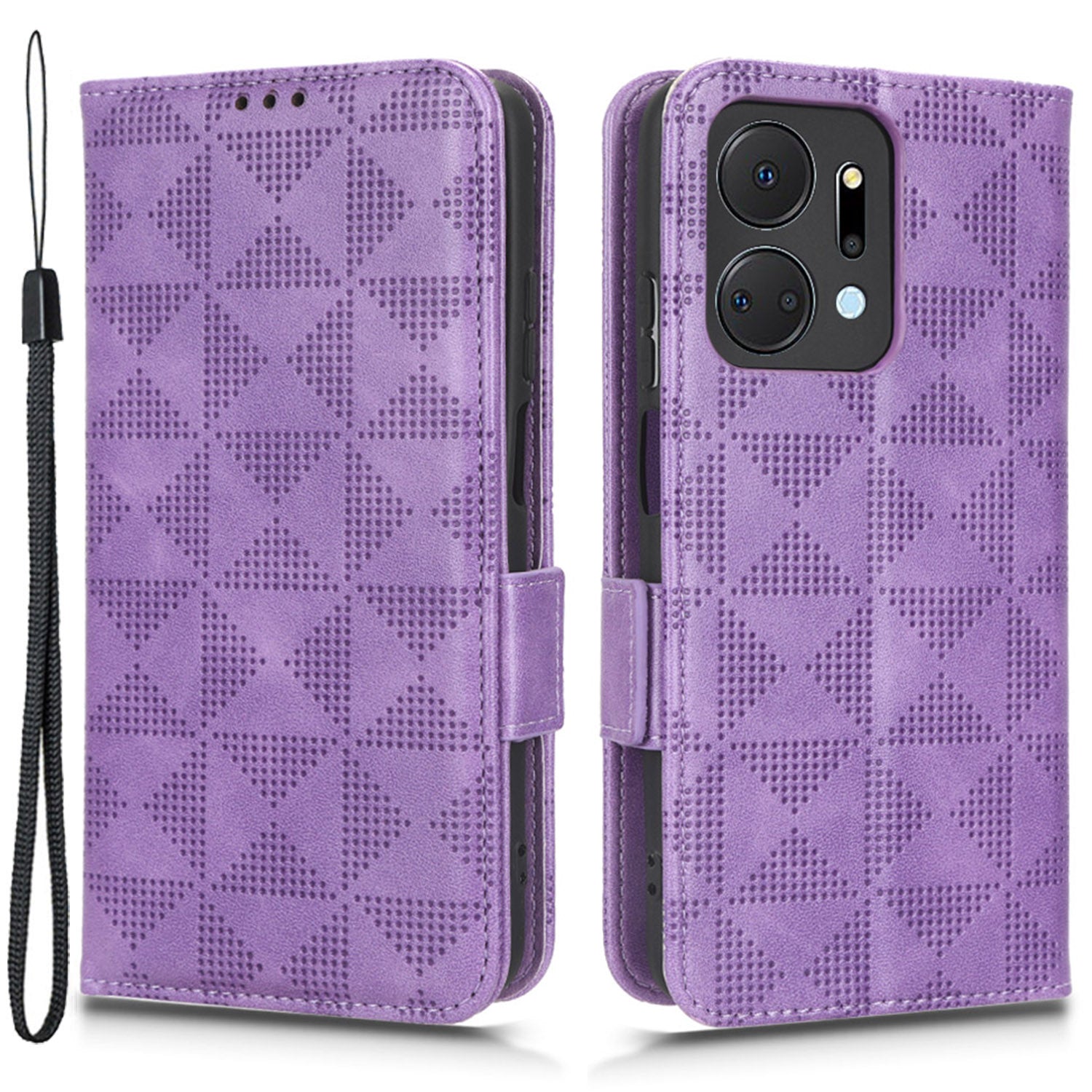For Honor X7a 5G Wallet Stand Phone Shell Cover Imprinted Triangle Pattern Phone Case