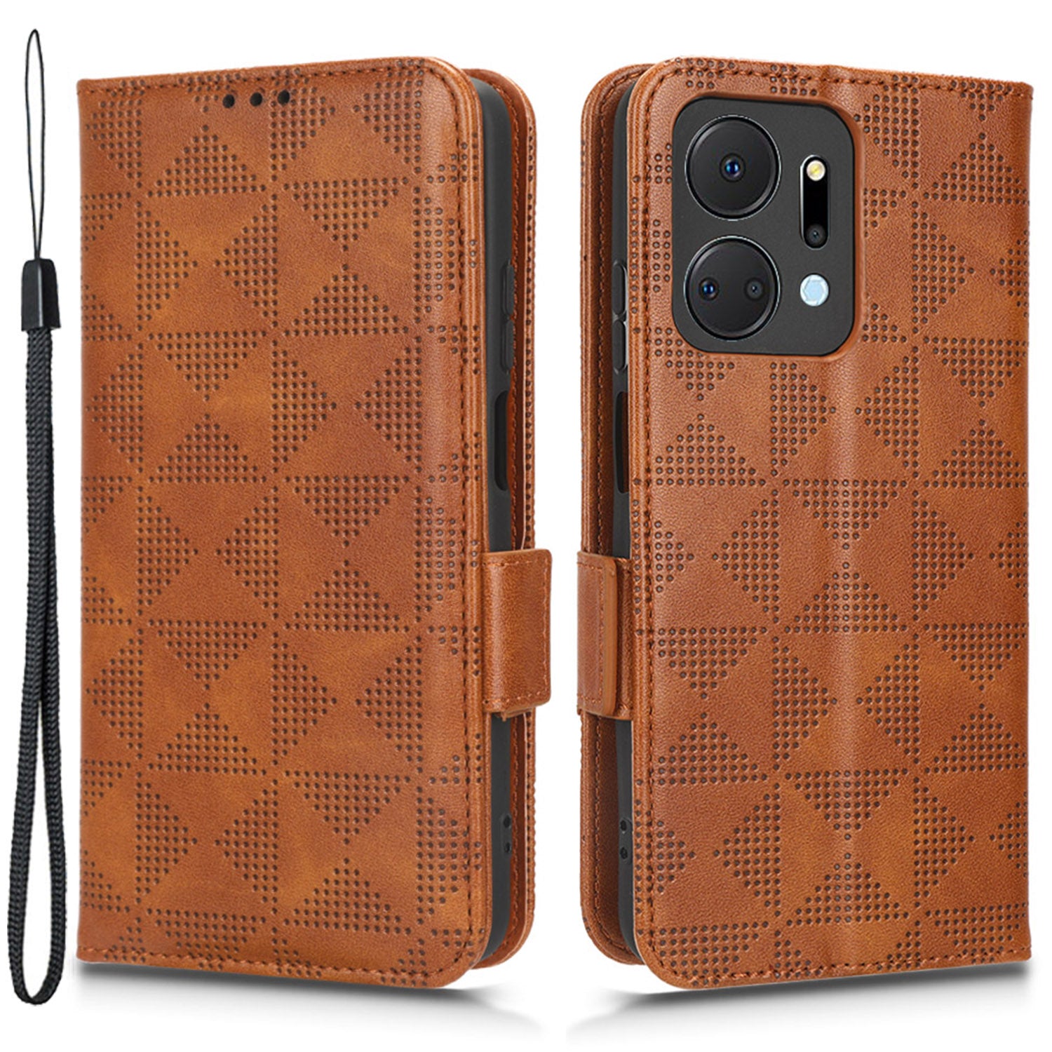 For Honor X7a 5G Wallet Stand Phone Shell Cover Imprinted Triangle Pattern Phone Case