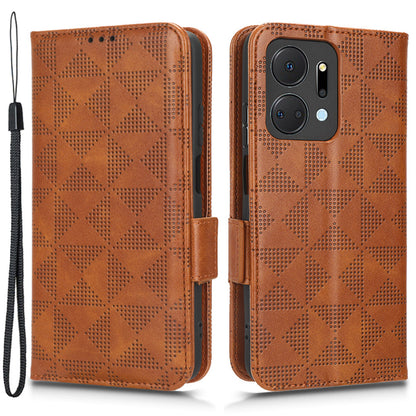 For Honor X7a 5G Wallet Stand Phone Shell Cover Imprinted Triangle Pattern Phone Case