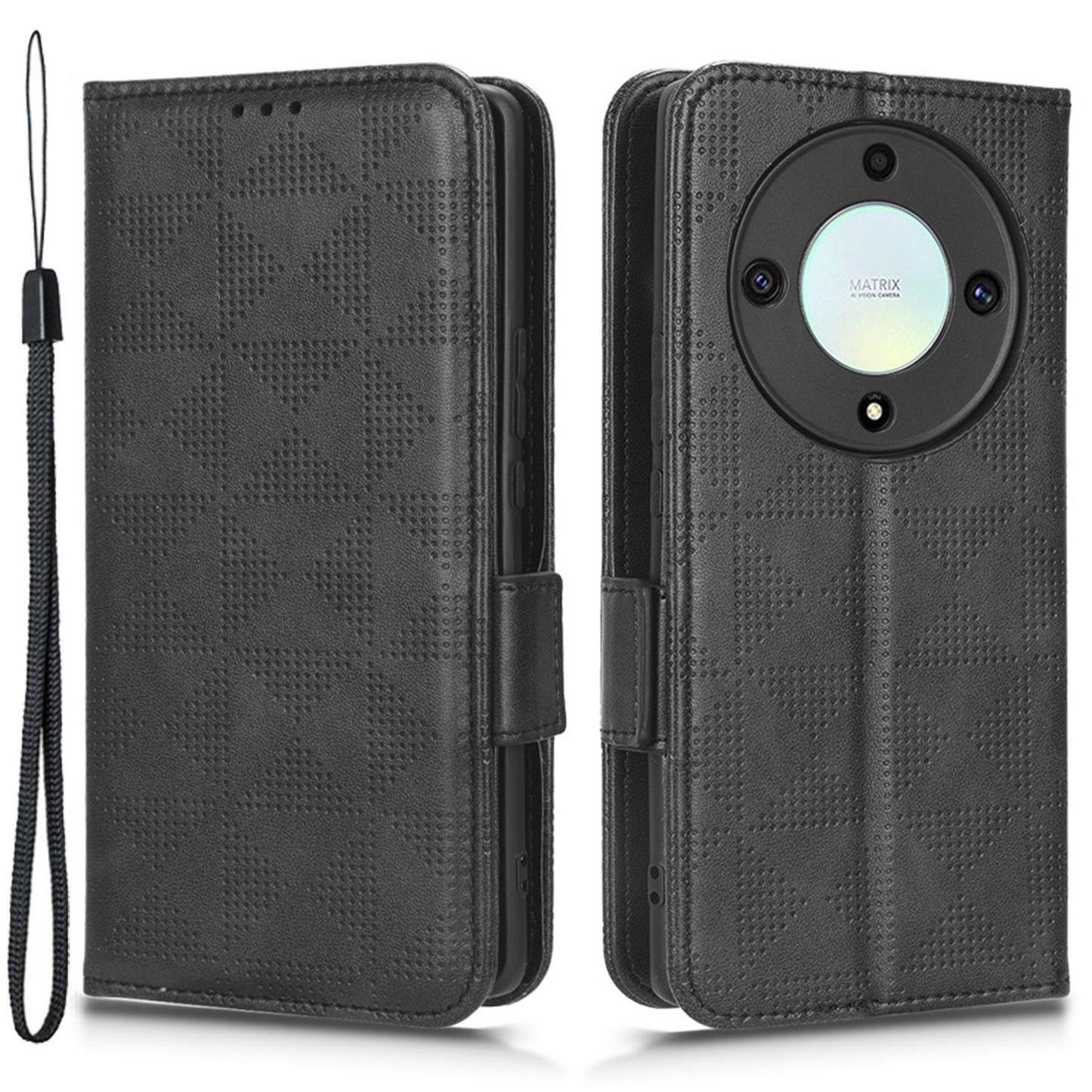 For Honor X40 5G / X9a 5G / Magic5 Lite 5G Imprinted Triangle Pattern Phone Cove Wallet Stand Case