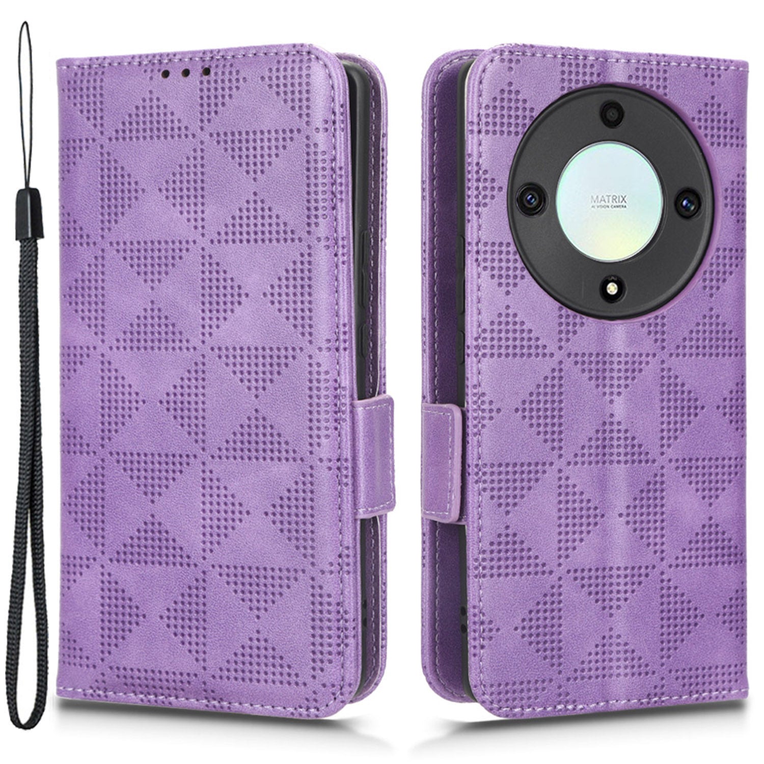 For Honor X40 5G / X9a 5G / Magic5 Lite 5G Imprinted Triangle Pattern Phone Cove Wallet Stand Case