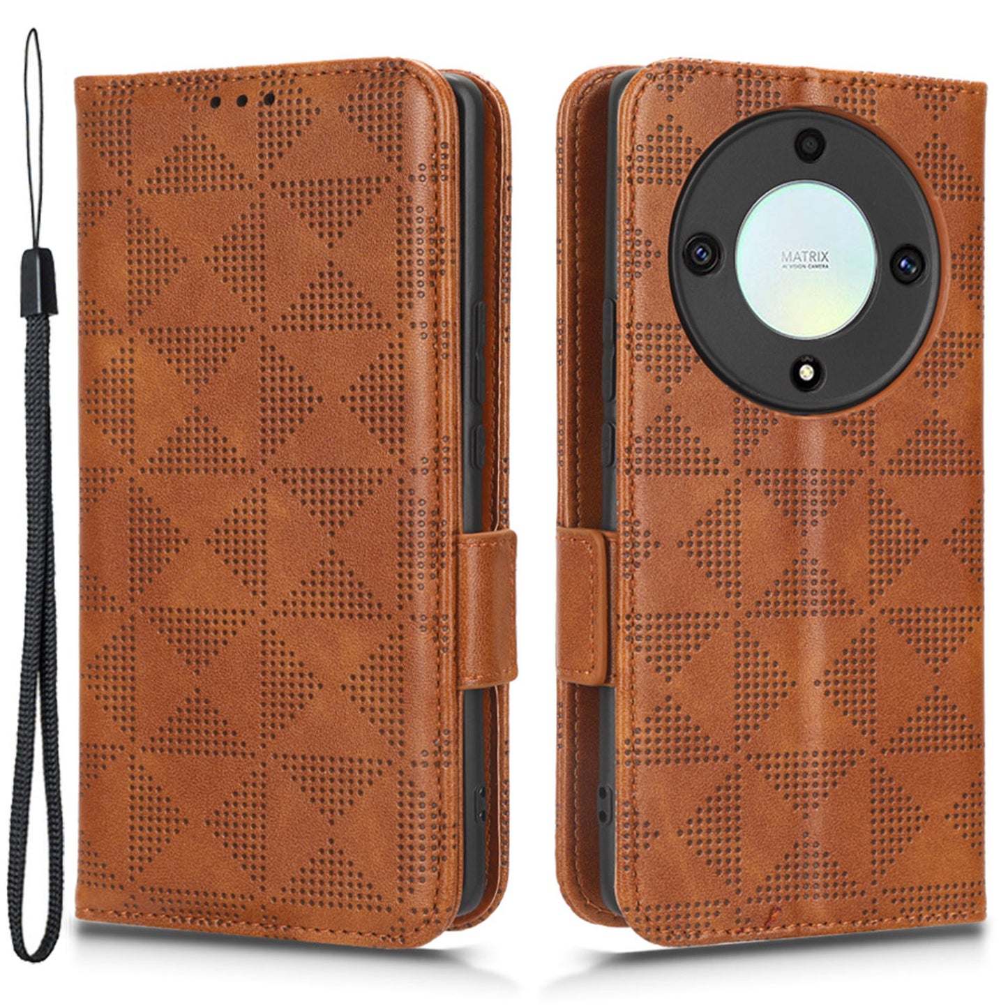 For Honor X40 5G / X9a 5G / Magic5 Lite 5G Imprinted Triangle Pattern Phone Cove Wallet Stand Case