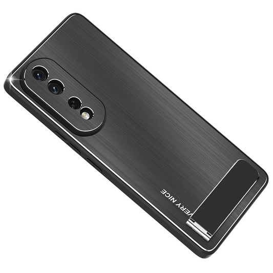 For Honor 80 Pro 5G Protective Phone Case TPU Frame Aluminium Alloy Back Kickstand Brushed Phone Cover