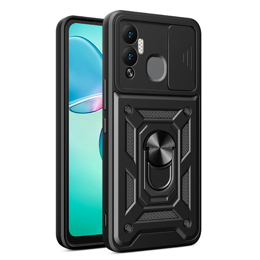 For Infinix Hot 12 Play 4G PC+TPU Anti-scratch Phone Case Kickstand with Sliding Camera Lens Protection Cover