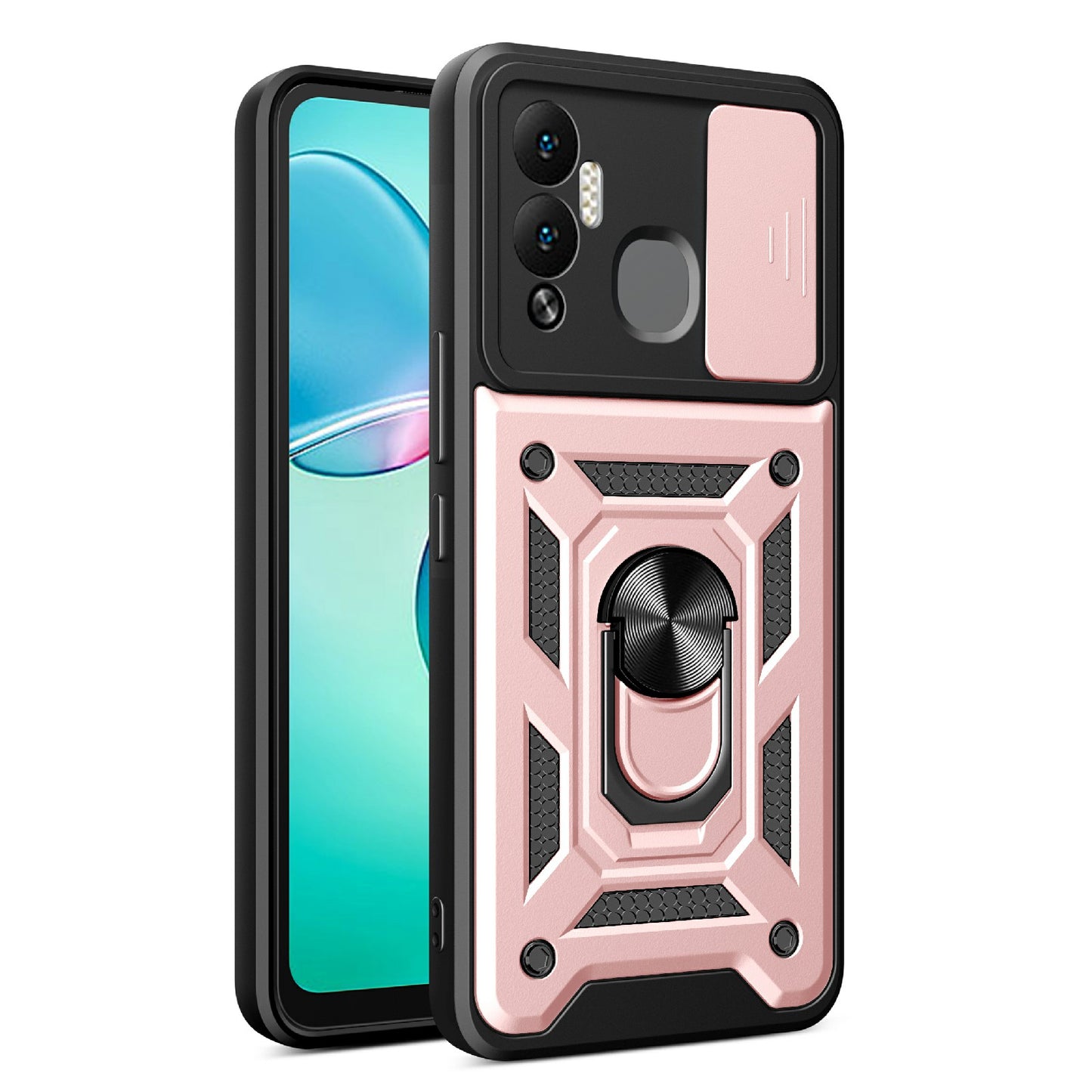 For Infinix Hot 12 Play 4G PC+TPU Anti-scratch Phone Case Kickstand with Sliding Camera Lens Protection Cover