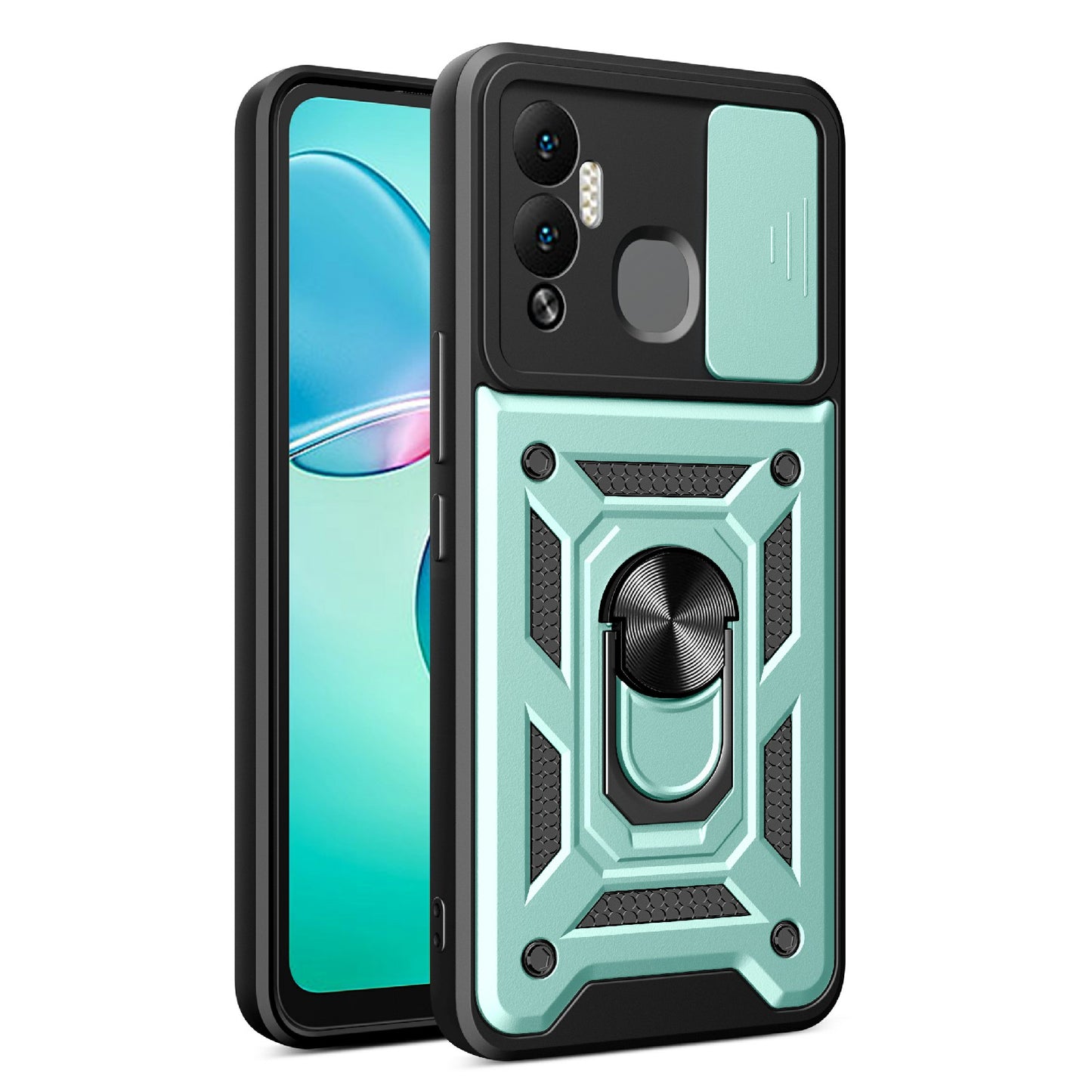 For Infinix Hot 12 Play 4G PC+TPU Anti-scratch Phone Case Kickstand with Sliding Camera Lens Protection Cover