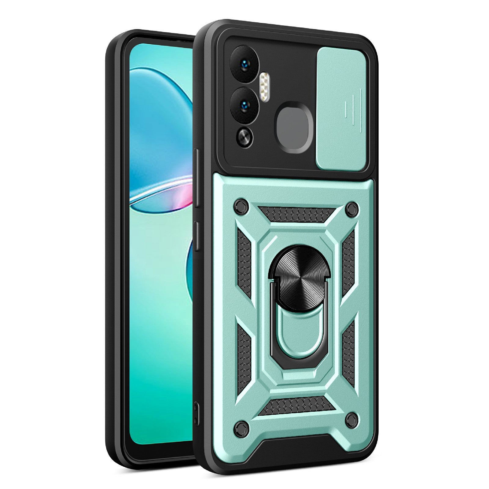 For Infinix Hot 12 Play 4G PC+TPU Anti-scratch Phone Case Kickstand with Sliding Camera Lens Protection Cover