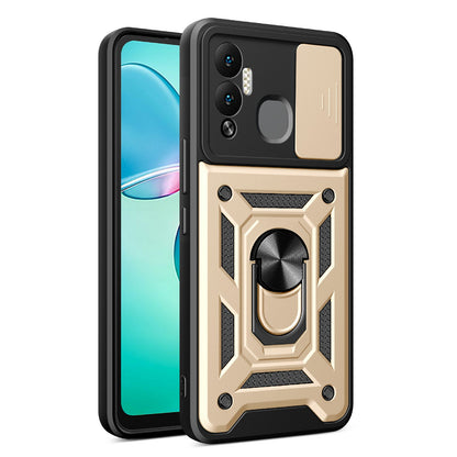 For Infinix Hot 12 Play 4G PC+TPU Anti-scratch Phone Case Kickstand with Sliding Camera Lens Protection Cover