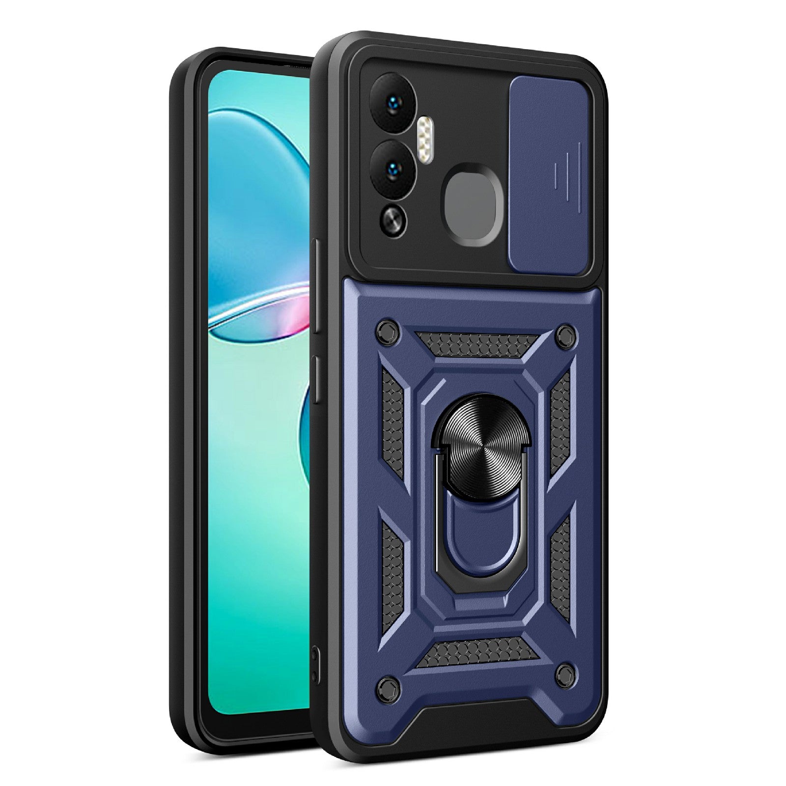 For Infinix Hot 12 Play 4G PC+TPU Anti-scratch Phone Case Kickstand with Sliding Camera Lens Protection Cover
