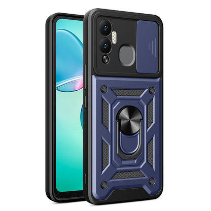 For Infinix Hot 12 Play 4G PC+TPU Anti-scratch Phone Case Kickstand with Sliding Camera Lens Protection Cover