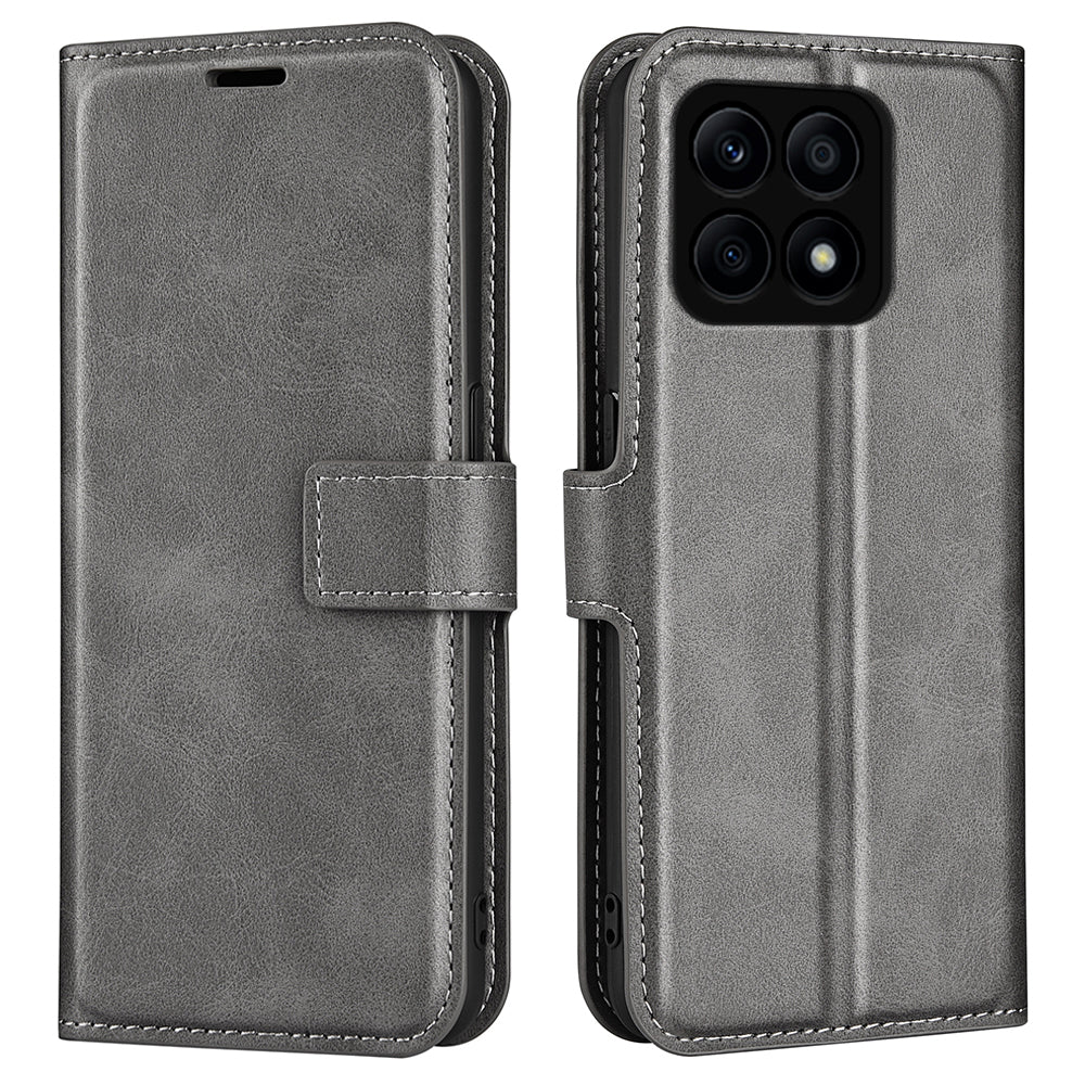 For Honor X8a 4G Calf Texture Stand Wallet PU Leather Case Square Magnetic Closure Flip Phone Cover