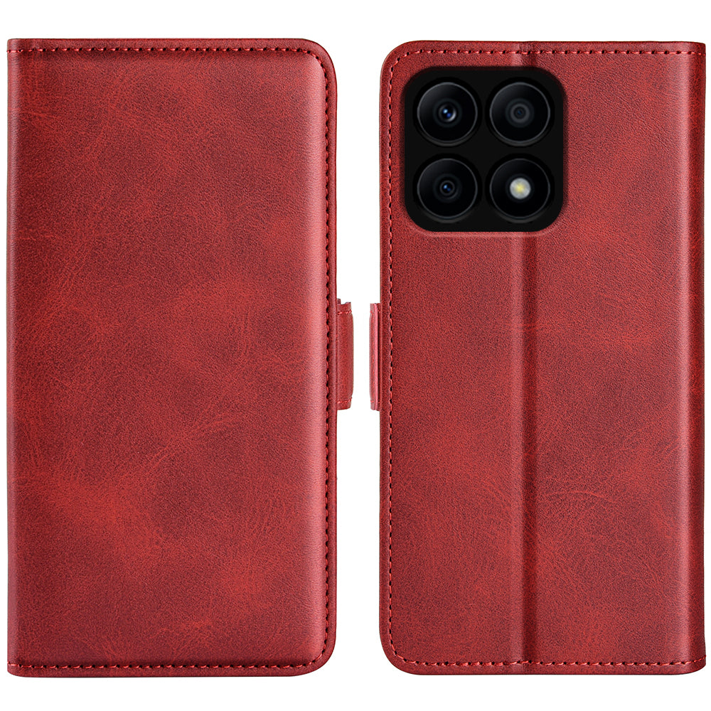 For Honor X8a 4G Calf Texture Phone Case PU Leather Dual Magnetic Clasp Foldable Stand Wallet  Cover
