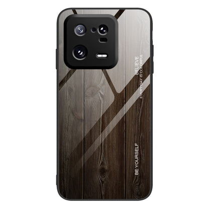 For Xiaomi 13 Pro 5G Wooden Pattern Phone Case Tempered Glass + TPU Shockproof Phone Cover