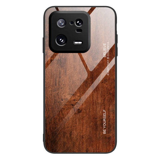For Xiaomi 13 Pro 5G Wooden Pattern Phone Case Tempered Glass + TPU Shockproof Phone Cover