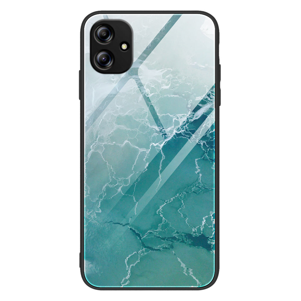 For Samsung Galaxy A04e 4G / F04 4G / M04 4G Mobile Phone Case Tempered Glass + PC + TPU Marble Pattern Phone Cover