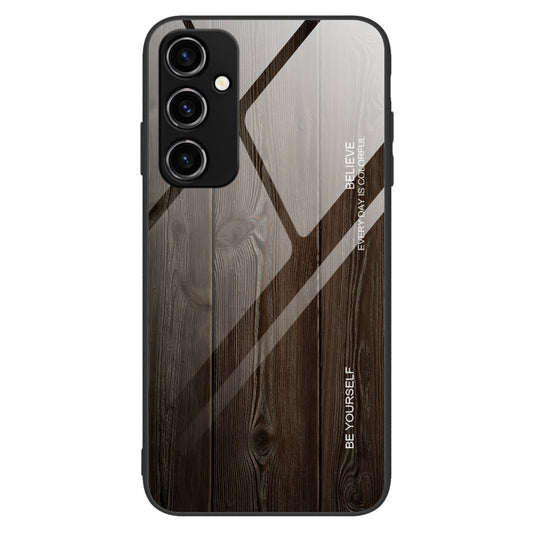 For Samsung Galaxy A34 5G Wooden Pattern Anti-scratch Tempered Glass Phone Case TPU Frame Protective Cover