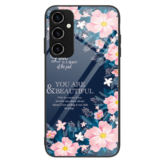 For Samsung Galaxy A34 5G Pattern Printing Phone Case Tempered Glass+PC+TPU Protective Phone Cover