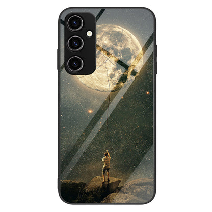 For Samsung Galaxy A34 5G Pattern Printing Phone Case Tempered Glass+PC+TPU Protective Phone Cover