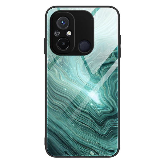 For Xiaomi Redmi 11A 4G / 12C 4G Phone Case Marble Pattern Tempered Glass + PC + TPU Protective Phone Cover