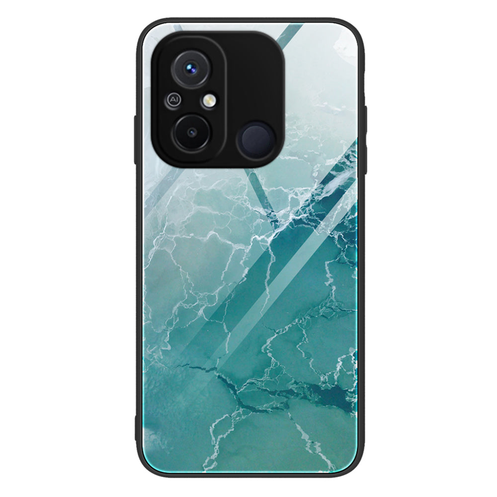 For Xiaomi Redmi 11A 4G / 12C 4G Phone Case Marble Pattern Tempered Glass + PC + TPU Protective Phone Cover