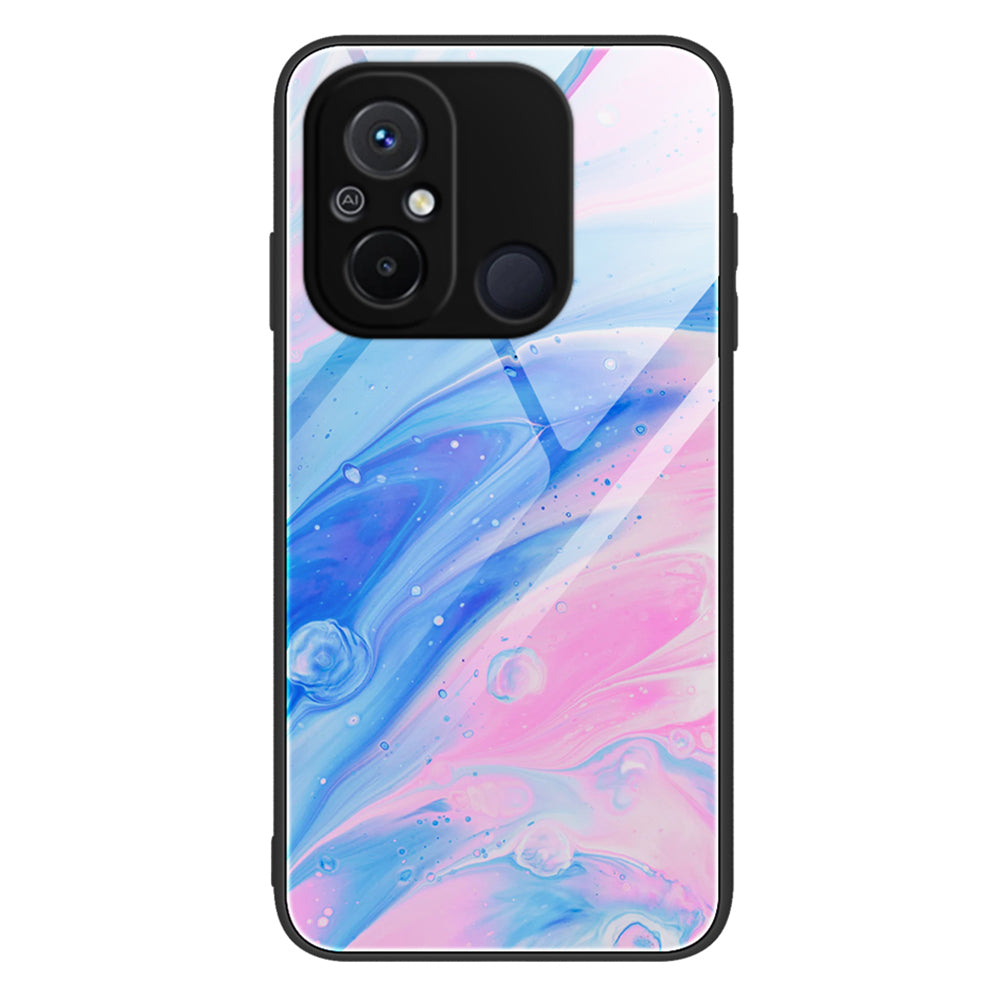 For Xiaomi Redmi 11A 4G / 12C 4G Phone Case Marble Pattern Tempered Glass + PC + TPU Protective Phone Cover