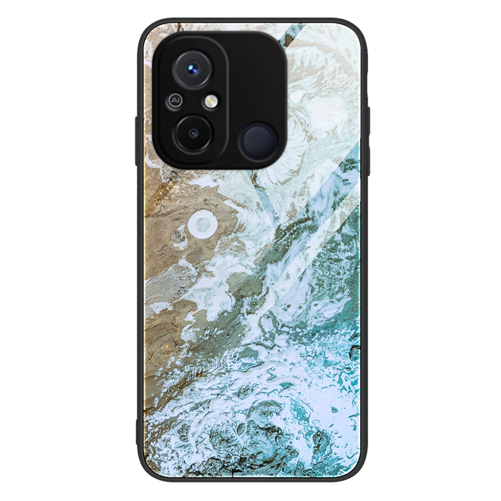 For Xiaomi Redmi 11A 4G / 12C 4G Phone Case Marble Pattern Tempered Glass + PC + TPU Protective Phone Cover