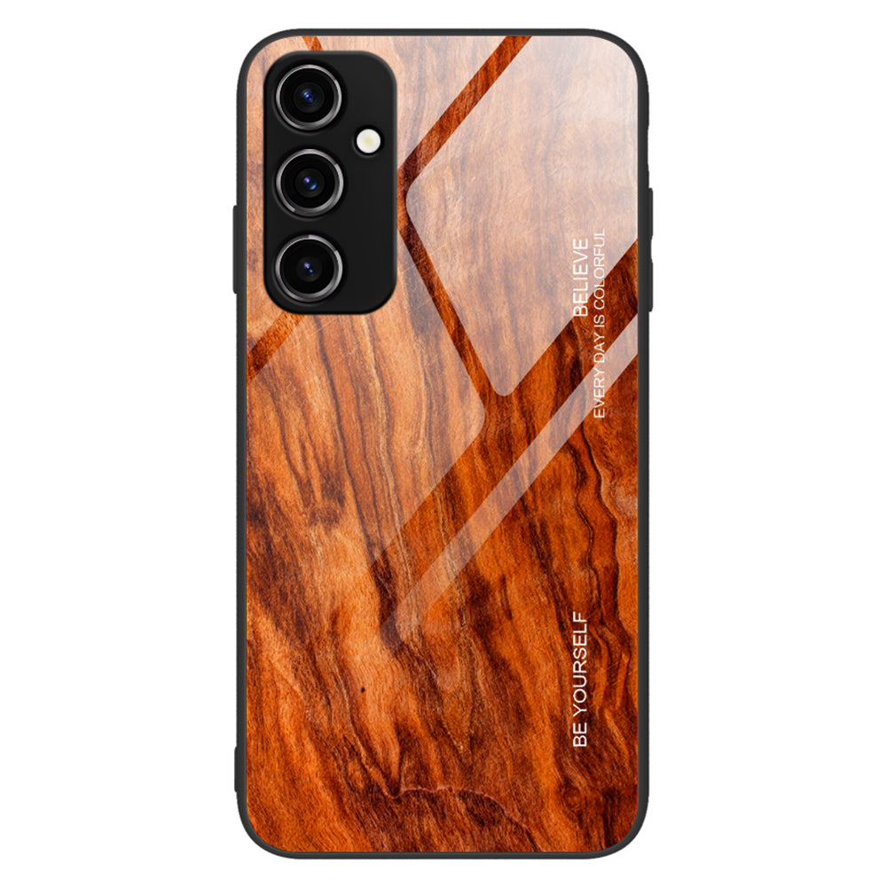 For Samsung Galaxy A14 5G Wooden Pattern Tempered Glass + TPU Protective Cover Anti-scratch Phone Case