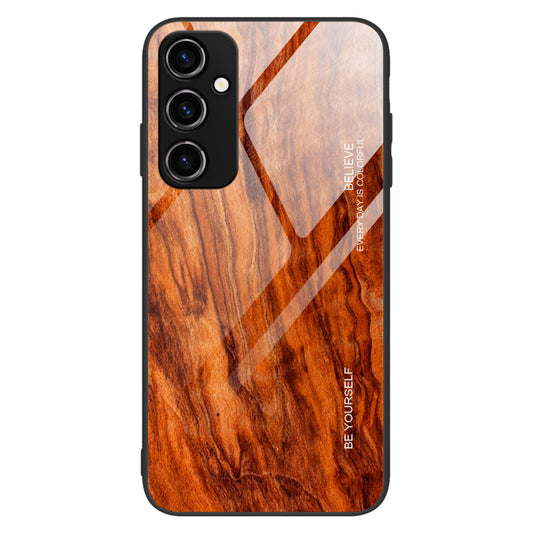 For Samsung Galaxy A14 5G Wooden Pattern Tempered Glass + TPU Protective Cover Anti-scratch Phone Case